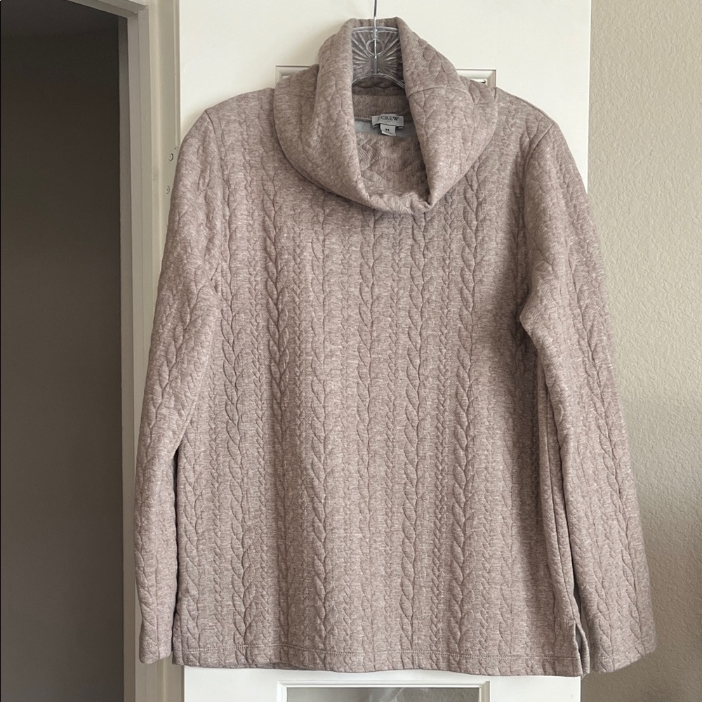J. Crew Sweater Medium Heathered Soft Taupe Cowl Neck Faux Cable Knit